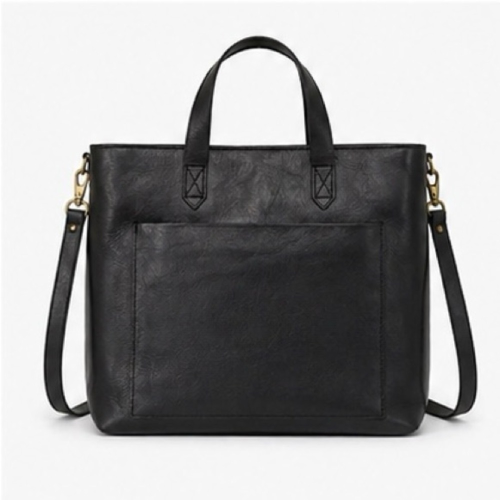 Madewell Black Leather Tote Bag Crossbody Shoulder Purse Adjustable Strap - Picture 2 of 6
